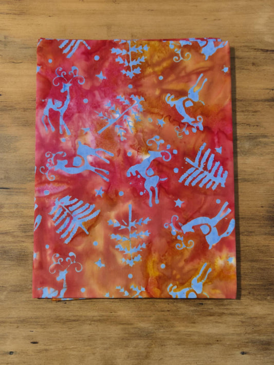 1m Christmas Batik - Red/Orange Reindeer